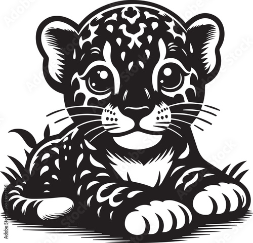 Black and White Jaguar Vector Illustration – Minimalist Wild Cat Silhouette Art	