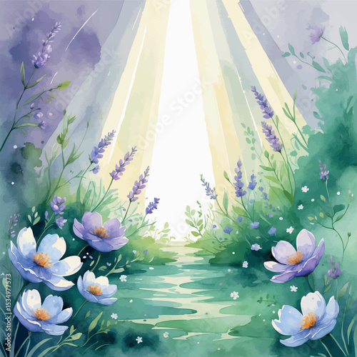 Mind Garden Watercolor Illustration. Serene Mental Health and Wellness Concept Art.