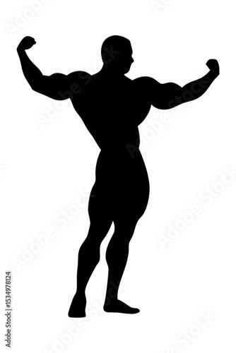 Silhouette of a muscular bodybuilder flexing