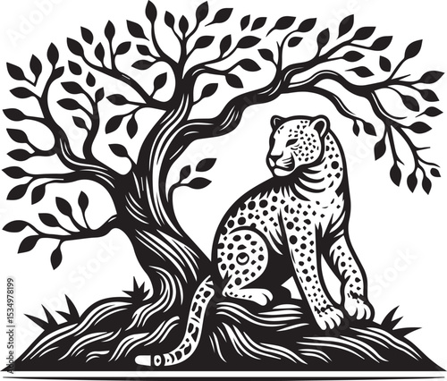 Black and White Jaguar Vector Illustration – Minimalist Wild Cat Silhouette Art	