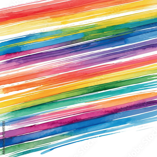 Vibrant Rainbow Watercolor Brush Lines. Colorful Dynamic Horizontal Stripes Art.