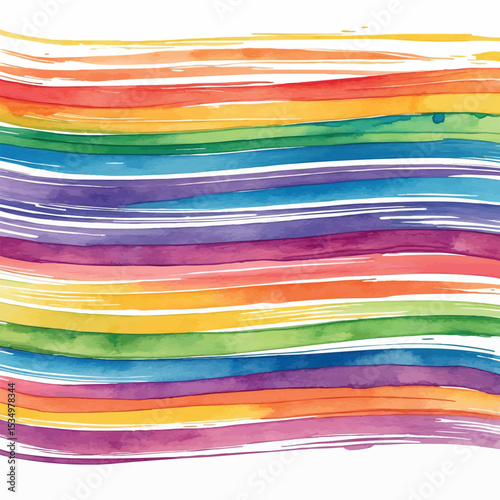 Vibrant Rainbow Watercolor Brush Lines. Colorful Dynamic Horizontal Stripes Art.