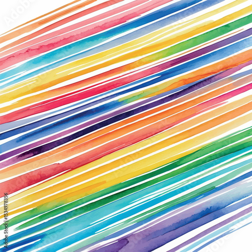 Vibrant Rainbow Watercolor Brush Lines. Colorful Dynamic Horizontal Stripes Art.