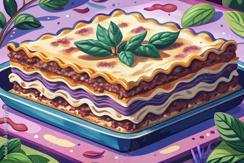 classic Lasagna al Forno with layers of pasta, rich meat sauce, béchamel, and melted cheese. Traditional Italian comfort food served hot and savory
