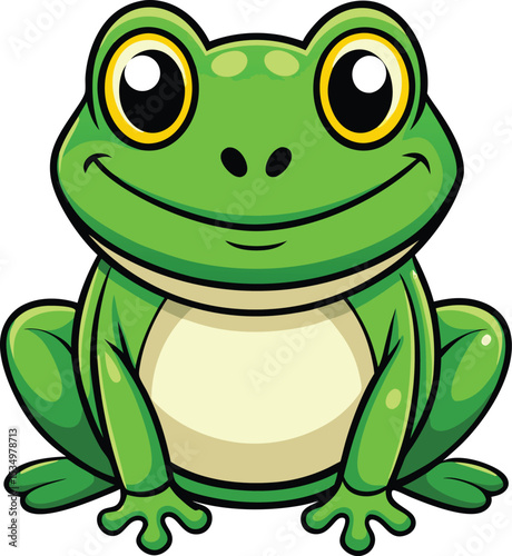 Cute green cartoon frog sitting illustration