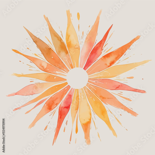 Abstract watercolor concept of positive thinking with sunburst and bright tones