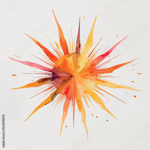 Abstract watercolor concept of positive thinking with sunburst and bright tones