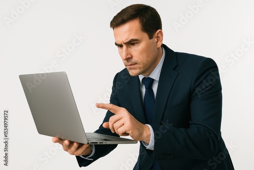 Professional man in suit working with laptop. Digital work