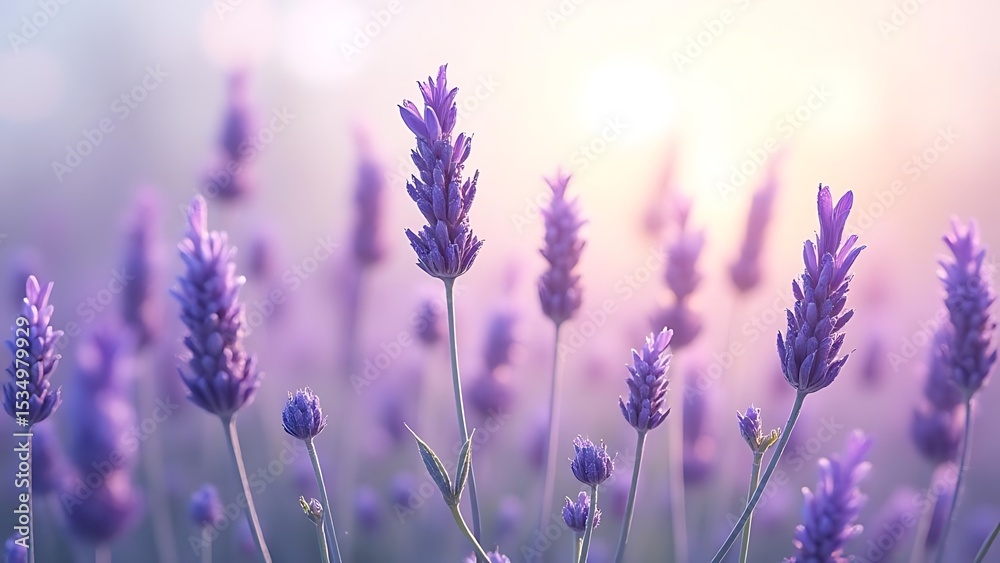 Naklejka premium Lavender Field at Sunrise: A Serene and Tranquil Scene