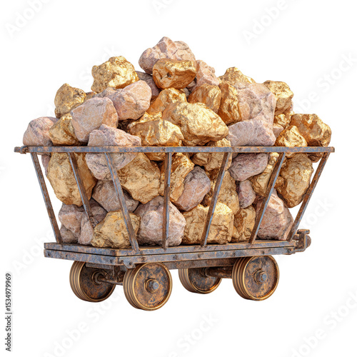 Gold Ore Mining Cart with Rich Minerals, and Wealth.
