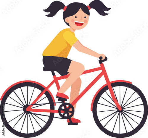 Girl riding red bicycle happy child enjoying outdoor activity cycling fun exercise 