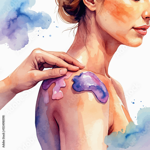 Watercolor vector of aromatherapy body treatment with essential oils for wellness