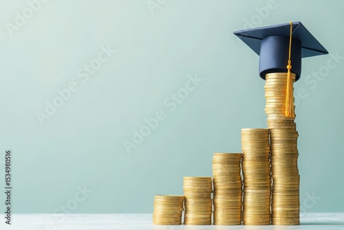 Wallpaper Mural A visual representation of graduation and financial success with gold coins and a graduation cap, symbolizing growth and prosperity Torontodigital.ca