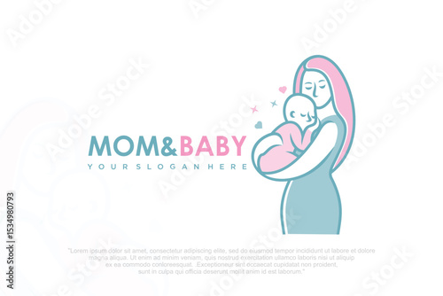 Mother and baby logo. Mom holding her child in her arms , vector illustration