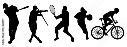 Vector illustration of sports athlete football player, badminton, basketball, baseball, tennis, volleyball