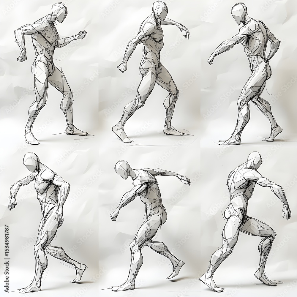 Fototapeta premium a set of sketches of a man in various poses