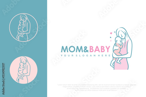 Mother and baby logo. Mom holding her child in her arms , vector illustration