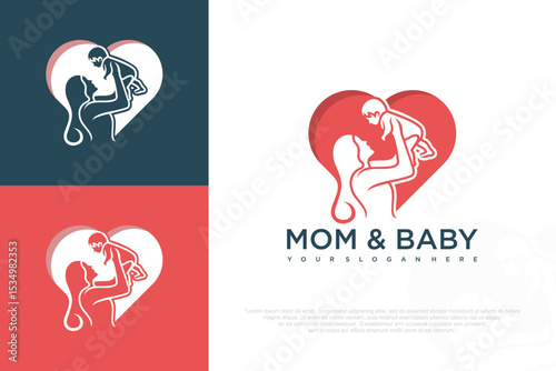 mother child love care logo in flat design . vector illustration
