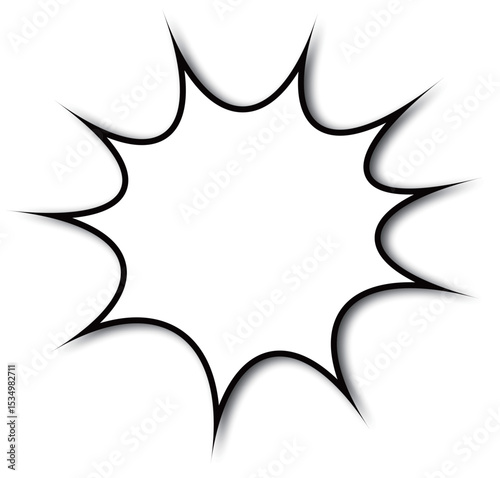 The shape is reminiscent of an explosion or a sudden impact, often used in comics and graphic novels to convey loud noises, shouts, or impactful statements.