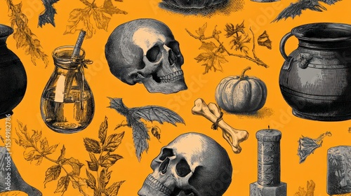 Elegant Halloween pattern with vintage horror elements
