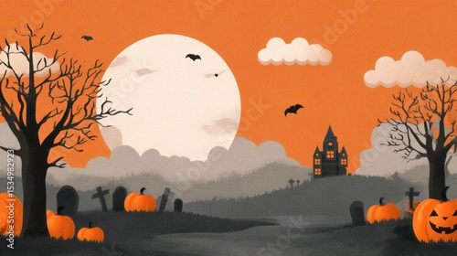 Flat-style Halloween vector background with orange and black theme