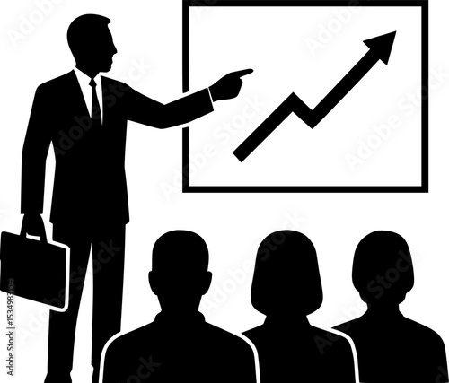 Business Presentation with Growth Chart – Silhouette of Man Presenting to Audience