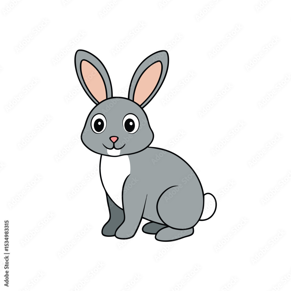 Obraz premium Delightful gray cartoon rabbit illustration, a charming and friendly creature perfect for children's books and spring designs.