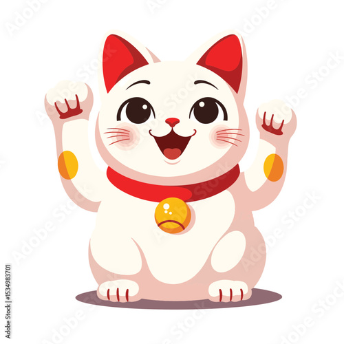 Charming Fortune Cat waving with a smile, symbolizing good luck