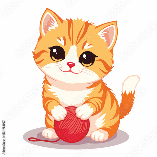 Adorable Exotic Shorthair kitten playing with yarn ball, pure joy