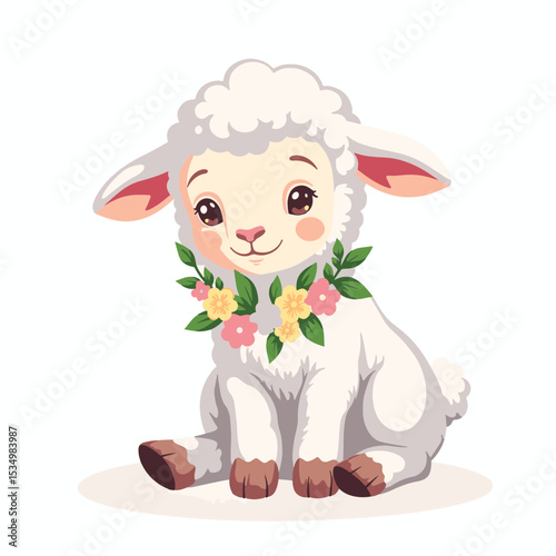 Gentle lamb adorned with Easter garland, symbol of innocence
