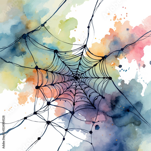 Artistic watercolor neural web with pastel tones and dark accents