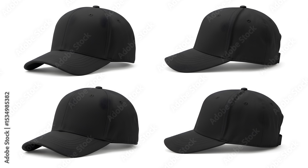 Black Baseball Cap Mockup on White Background - Blank Hat Template, Sportswear, Headwear Black Baseball Cap Mockup on White Background - Blank Hat Template, Sportswear, Headwear