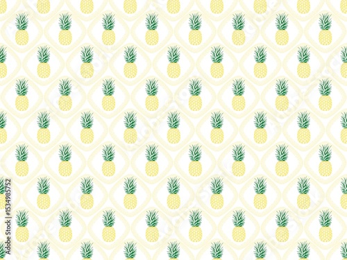 Art Pineapple Seamless Pattern on White Geometric Background