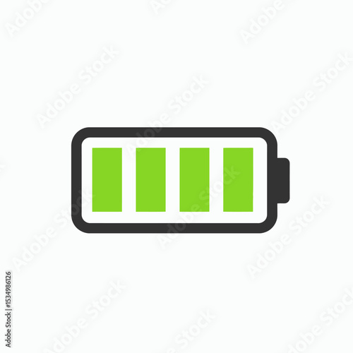 A battery icon showing full charge with four green bars inside a black outline