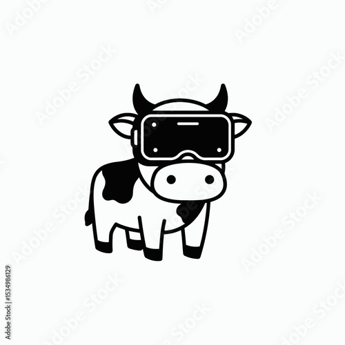 A black and white cartoon cow wears virtual reality headset