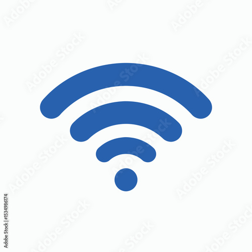 A blue WiFi symbol is isolated on a white background indicating wireless internet connectivity
