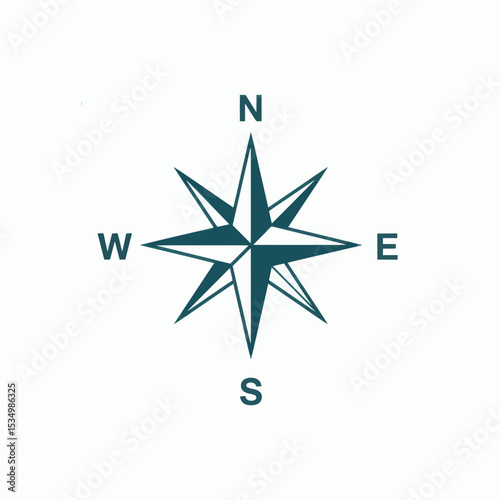 A bluegreen compass rose with N E S W directions