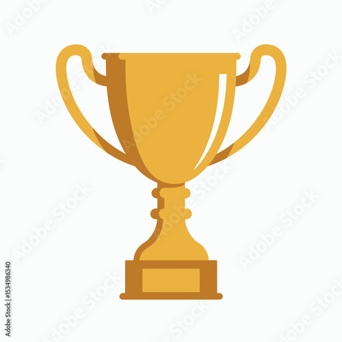 A gold trophy with handles and a pedestal sitting on a rectangular base
