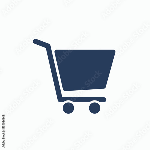 A dark blue shopping cart with a handle and two wheels