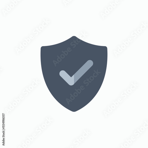 A dark blue shield displays a light blue checkmark on a white backdrop