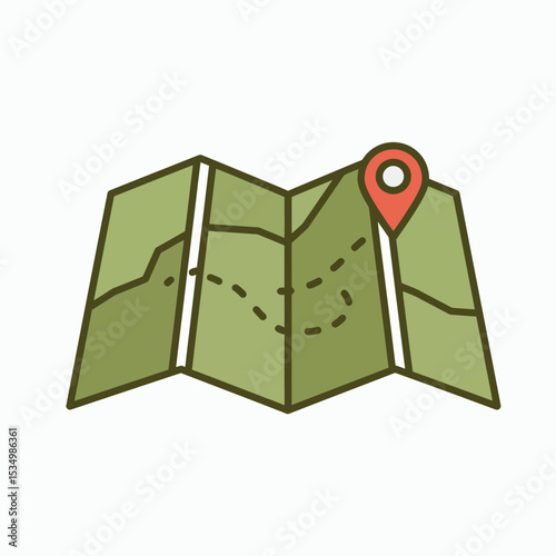 A green and brown map with a red pinpoint marking a location on a marked trail