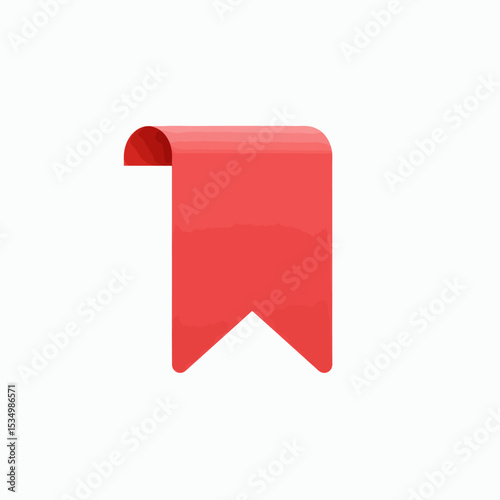 A red bookmark or tab with a curved top and a pointed bottom