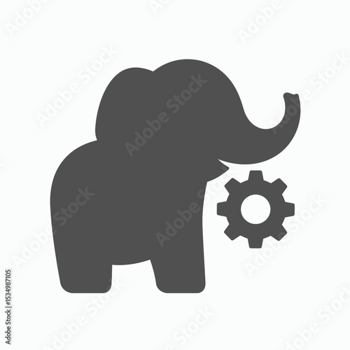 Gray elephant with a gear next to it
