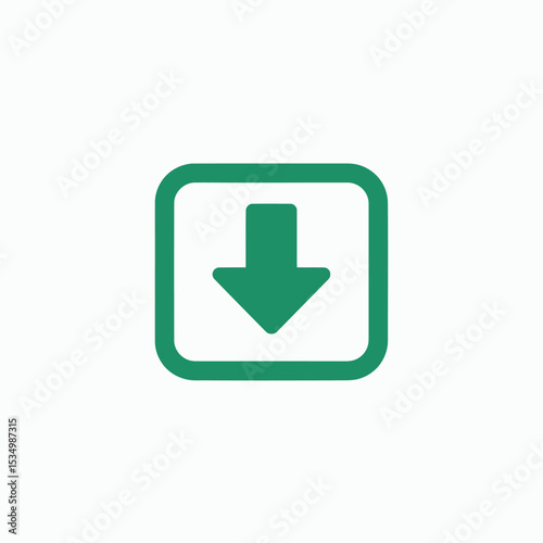 Green down arrow enclosed in a rounded square centered against a white background