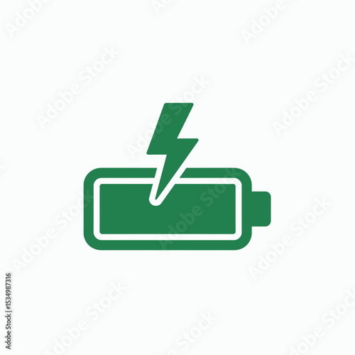 Green battery icon with a lightning bolt on a white background