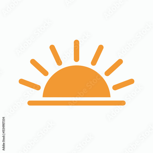 Orange sun icon rises over a line emitting linear rays against a plain background