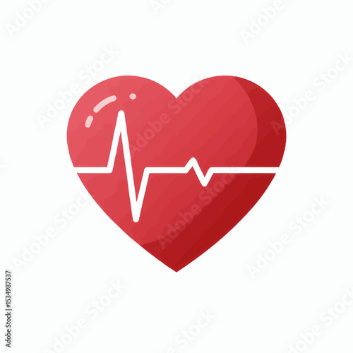 Red heart with a white heartbeat line graphic on a plain white background
