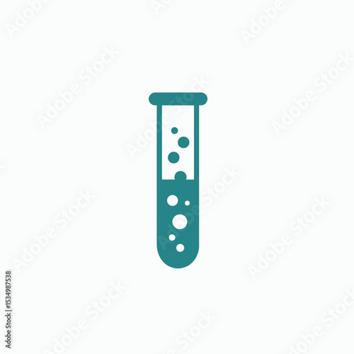Teal test tube with liquid and bubbles against a white background