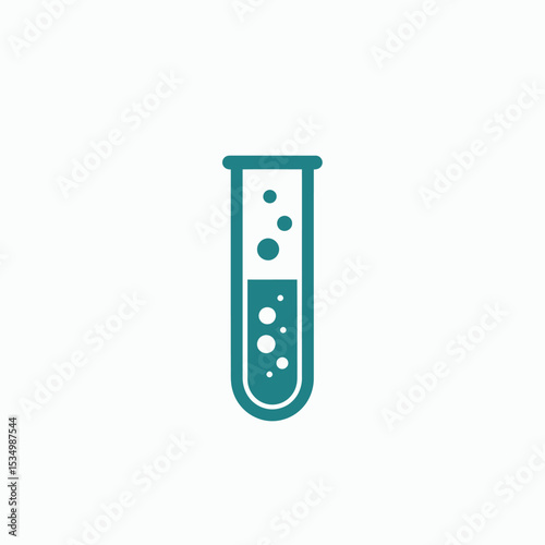 Teal test tube with liquid and air bubbles on a white background