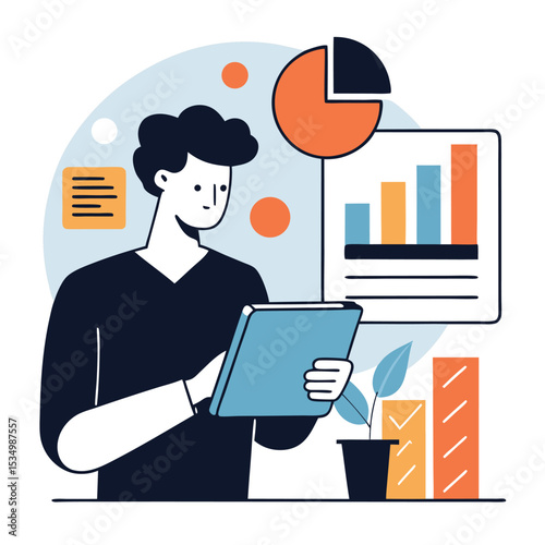 A businesswoman works on her laptop or tablet, engaging with technology, data, and internet communication in an office setting
Businesswoman working on laptop and tablet, analyzing graphs, a concept o